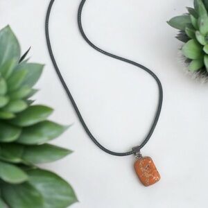 Orange Brecciated Jasper Jelly Bean Pendant Necklace